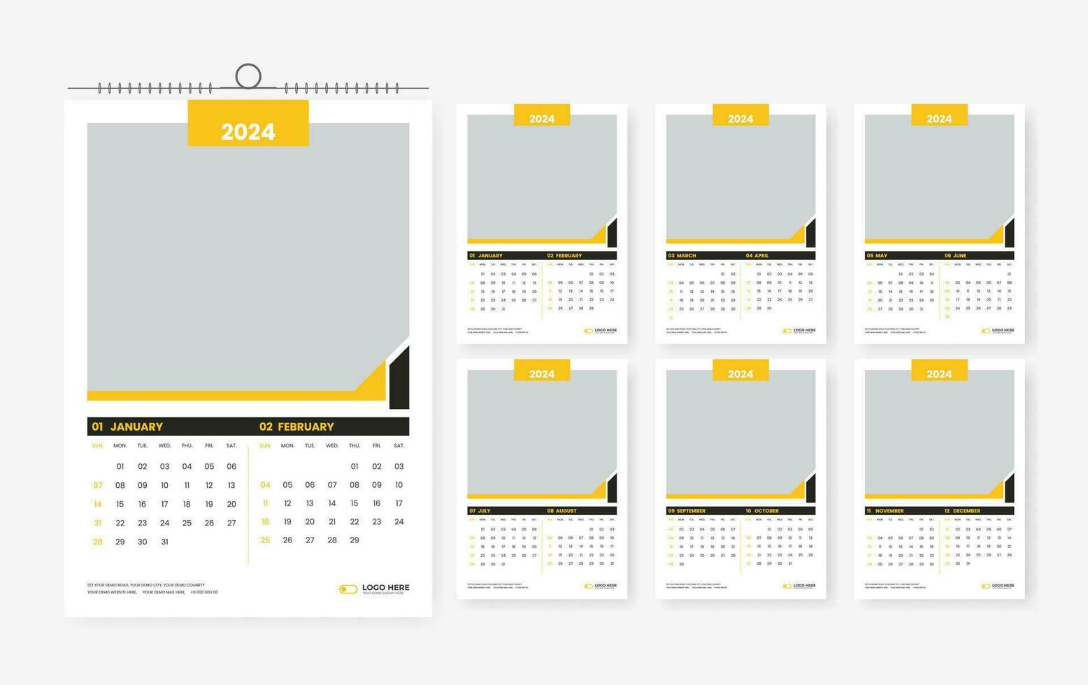 2024 calendario design modello, sei pagina 2024 moderno Stampa pronto calendario design modello vettore