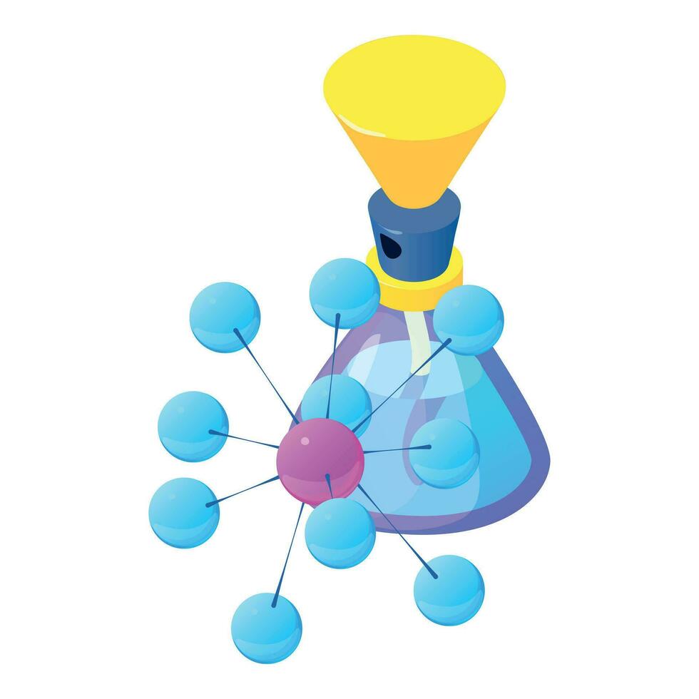 originale profumo icona isometrico vettore. bottiglia di profumo e molecola simbolo vettore