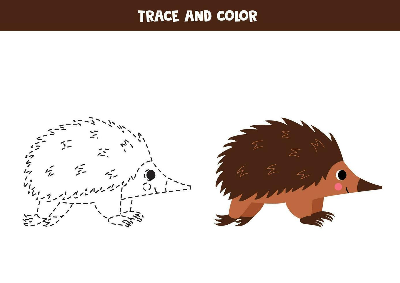 tracciare e colore carino cartone animato echidna. foglio di lavoro per bambini. vettore