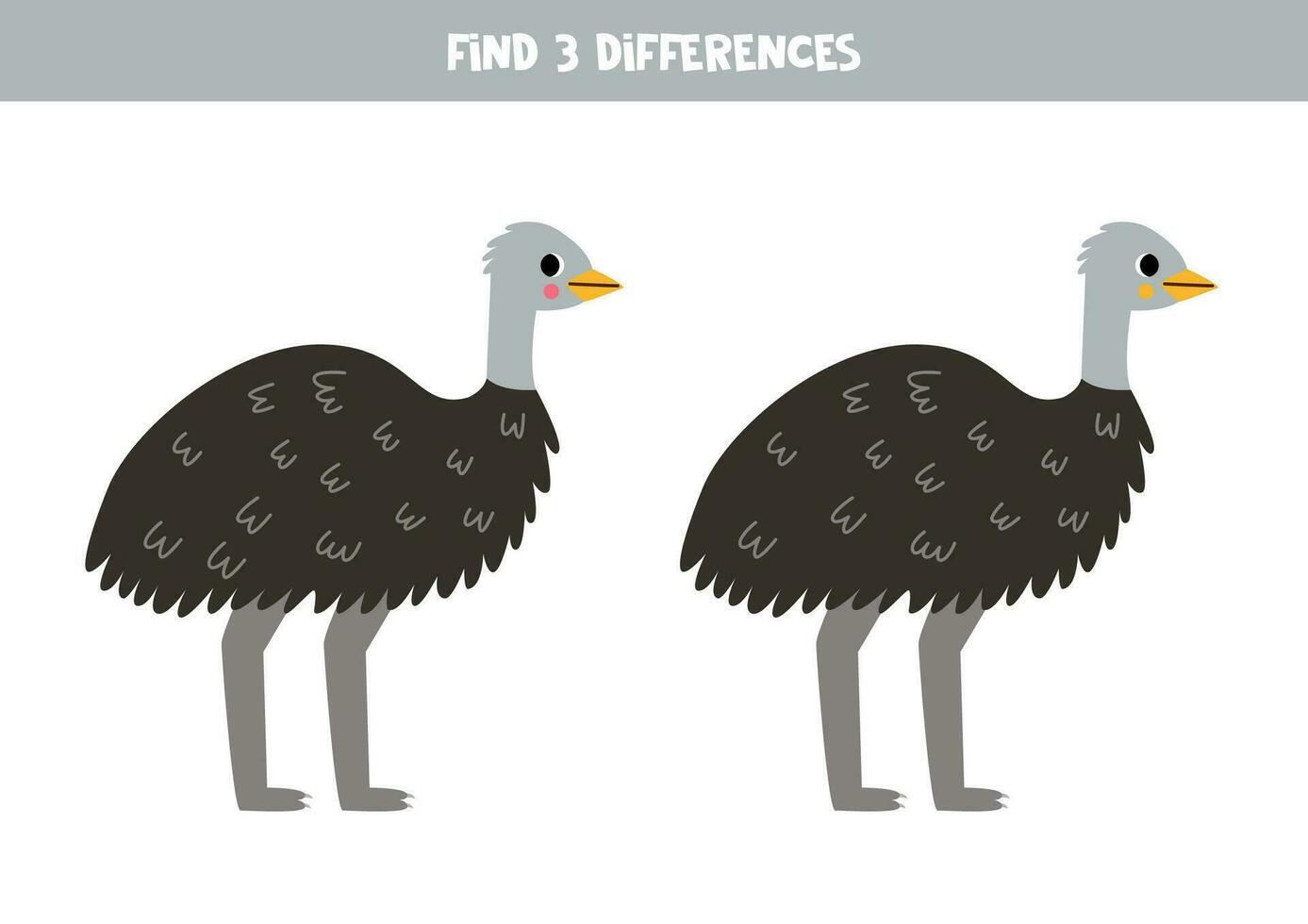 trova 3 differenze fra Due carino cartone animato emu struzzo. vettore