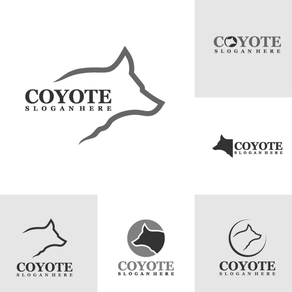 impostato di lupo testa logo design vettore. coyote logo design modello illustrazione vettore
