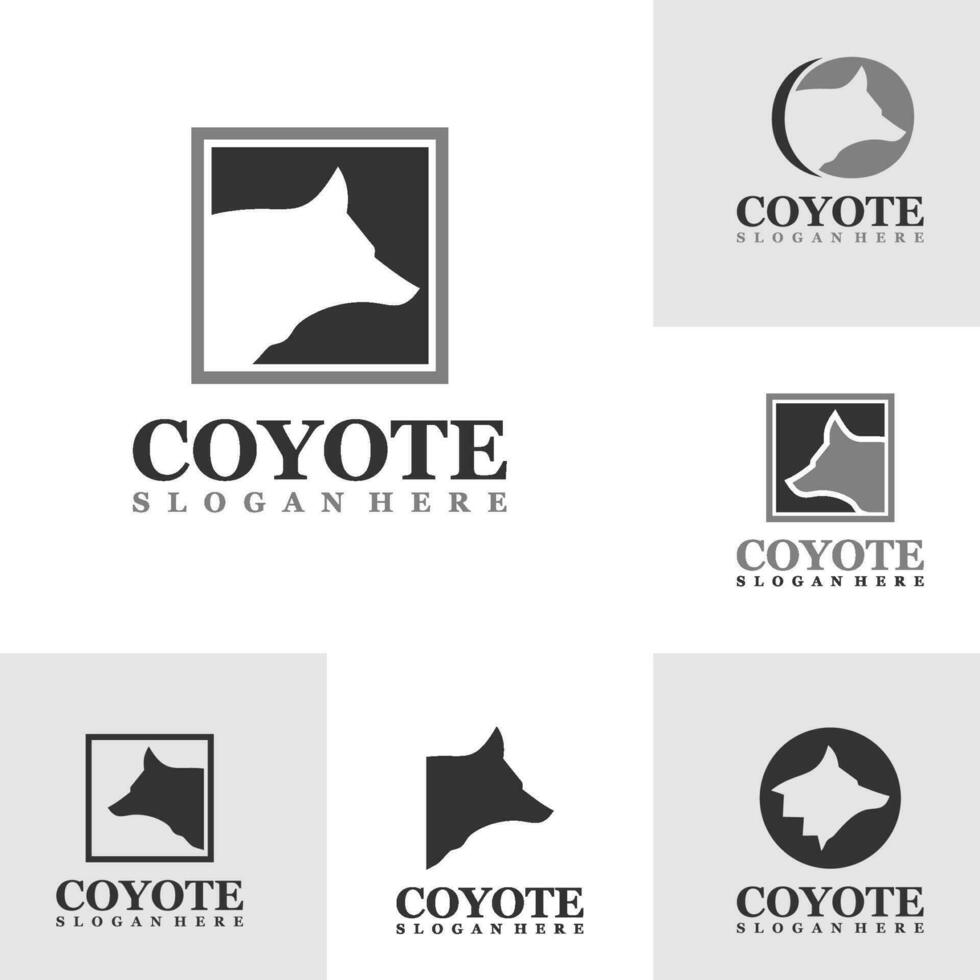 impostato di lupo testa logo design vettore. coyote logo design modello illustrazione vettore