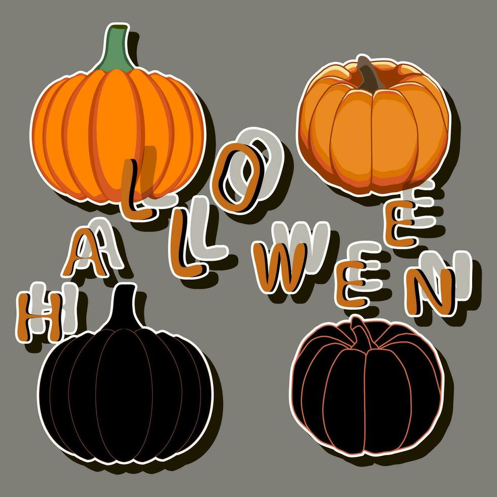 illustrazione su tema etichetta per celebrazione vacanza Halloween con arancia zucche vettore