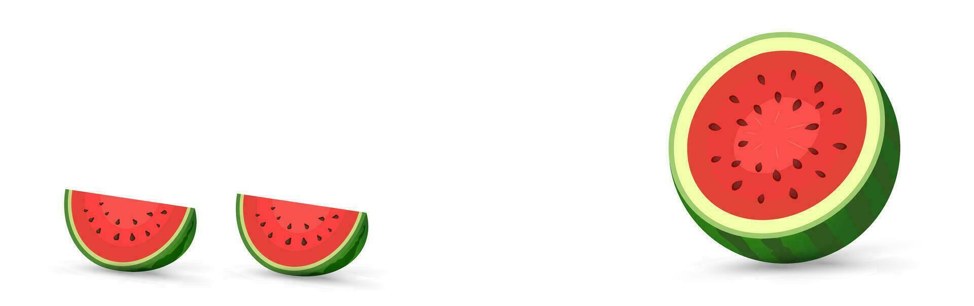 rosso parte di anguria tagliare su isolato sfondo bandiera modello, per bandiera design di fresco verde anguria nel tagliare di pezzi vettore