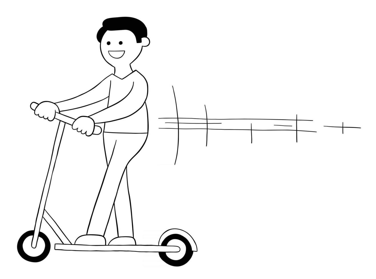 l'uomo del fumetto guida lo scooter elettrico, illustrazione vettoriale