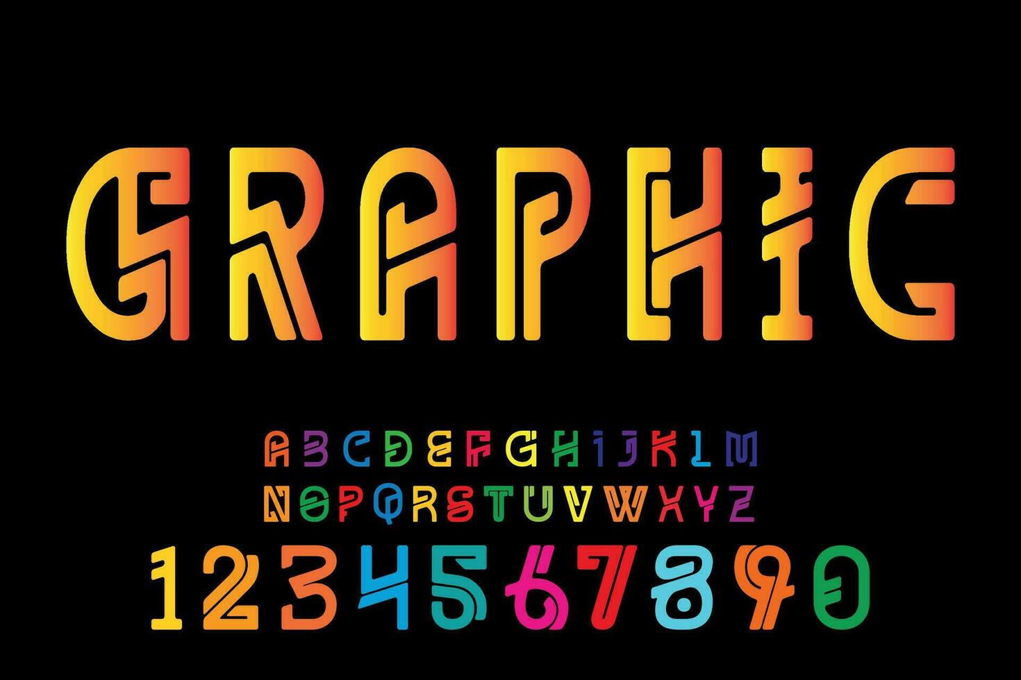 stilizzato astratto grafico colorato font e alfabeto, numeri vettore. vettore