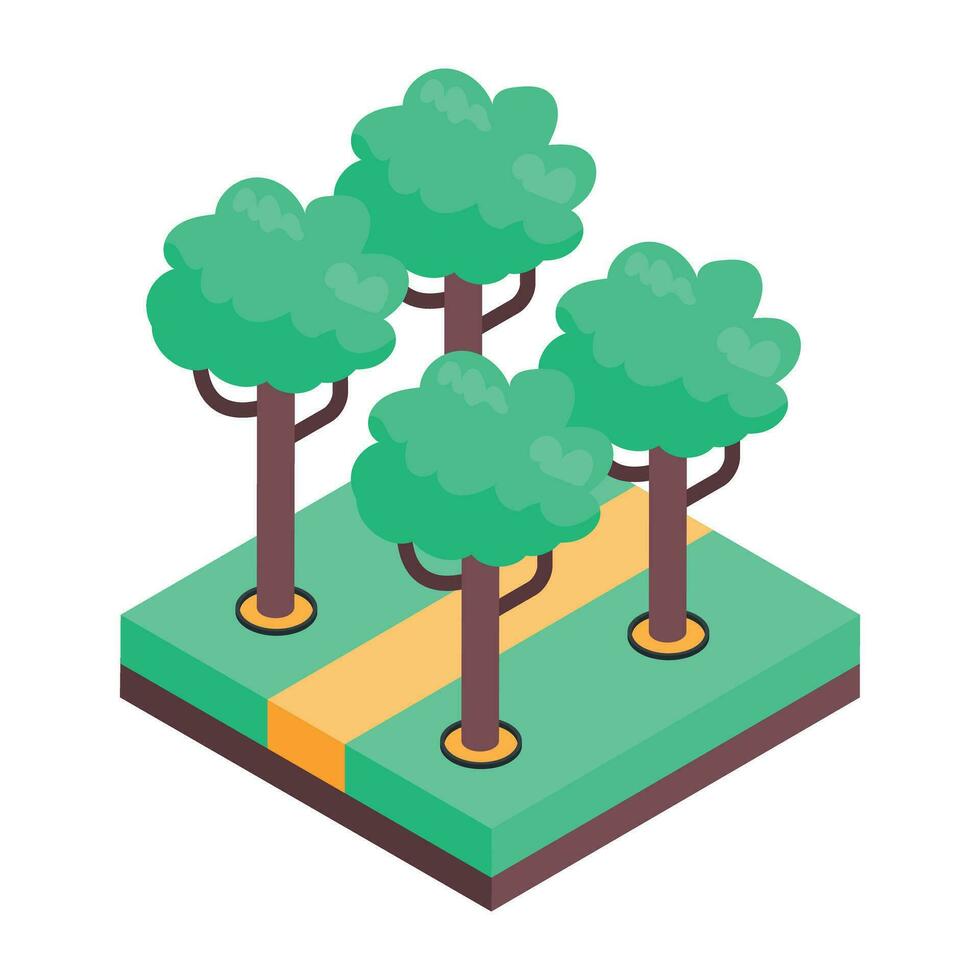 isometrico icona raffigurante azienda agricola alberi vettore