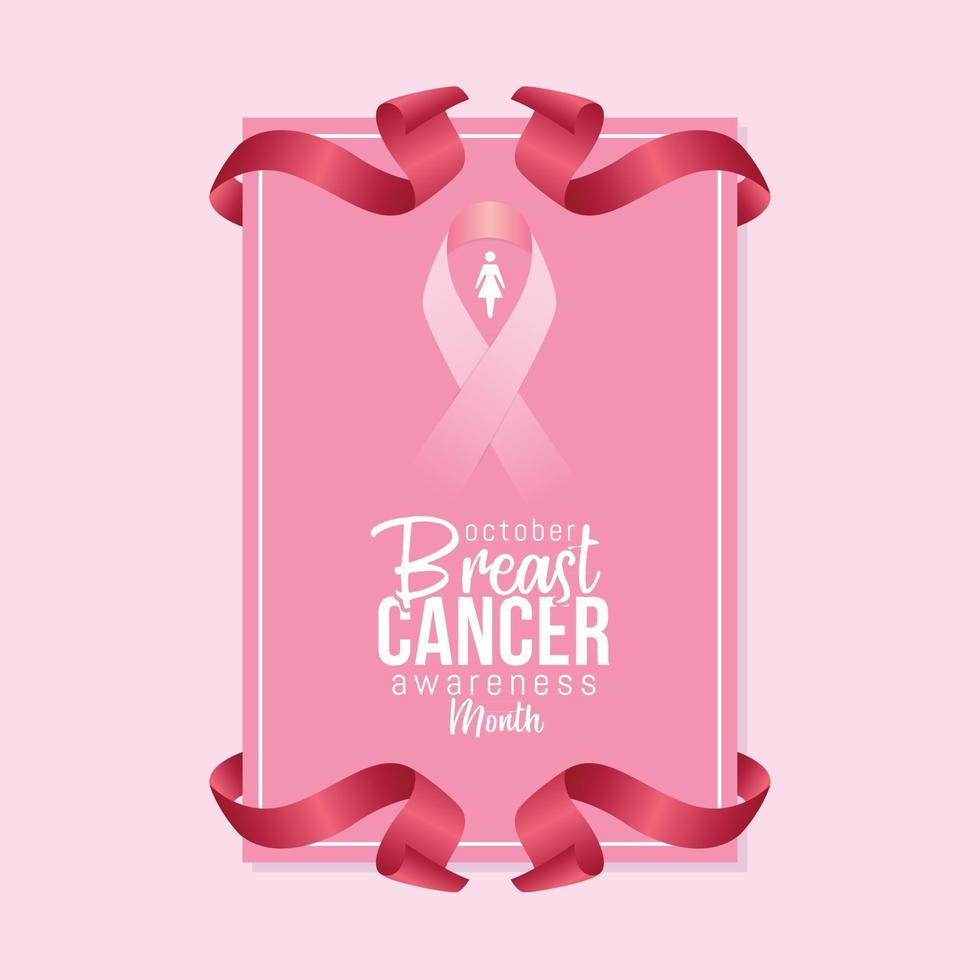 mese di sensibilizzazione sul cancro al seno in ottobre con nastro rosa realistico vettore