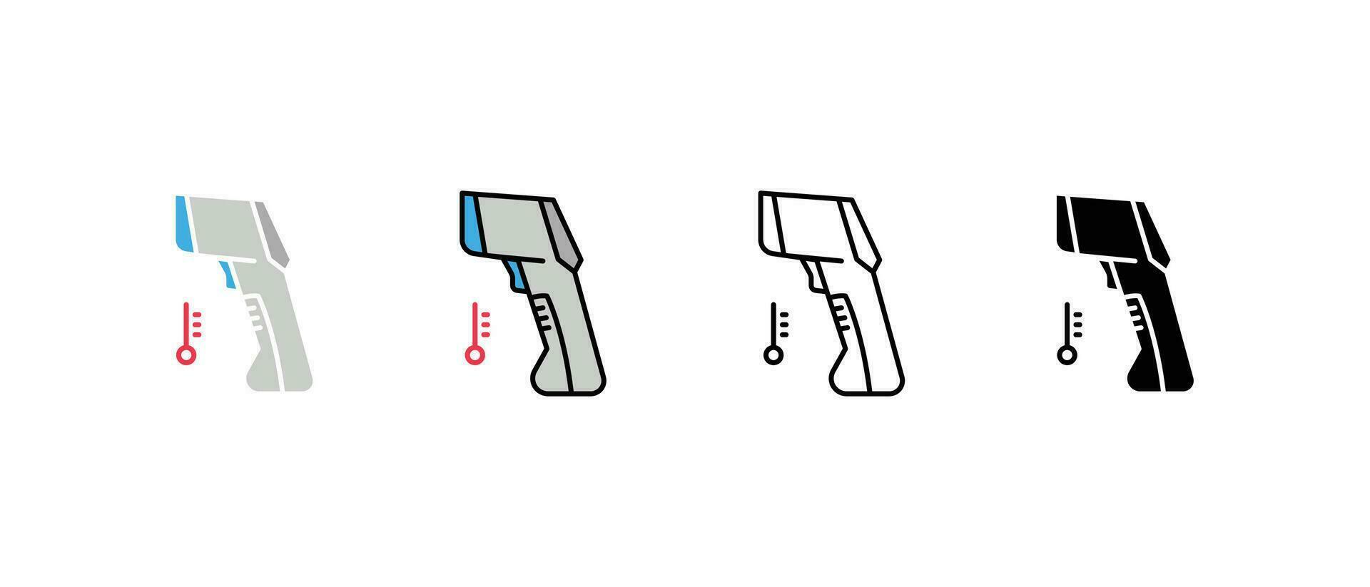 senza contatto infrarosso termometro per corpo temperatura. medico digitale senza contatto termometro con colorato avvertimento simboli. pistola termometro icona vettore illustrazione.disegno su bianca sfondo.eps10.