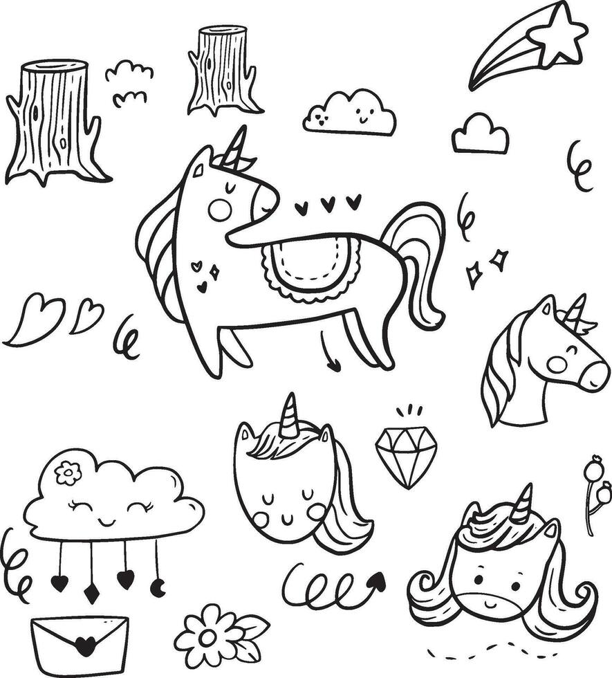 gratuito vettore carino colorazione libro con unicorno -unicorno amore colorazione pagine