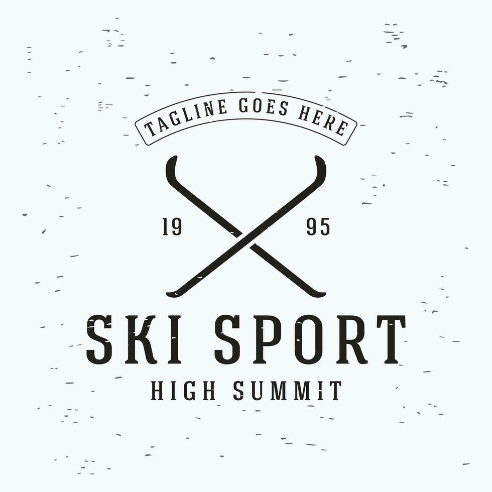 retrò sciare sport modello logo elemento su Vintage ▾ inverno, con sci e montagna.logo per sciare sport, club, distintivo e etichetta. vettore