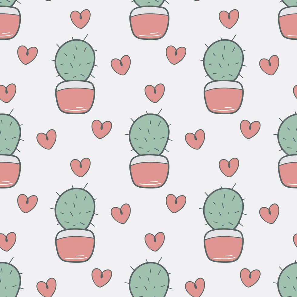 mano disegnato cactus e cuore senza soluzione di continuità modello vettore