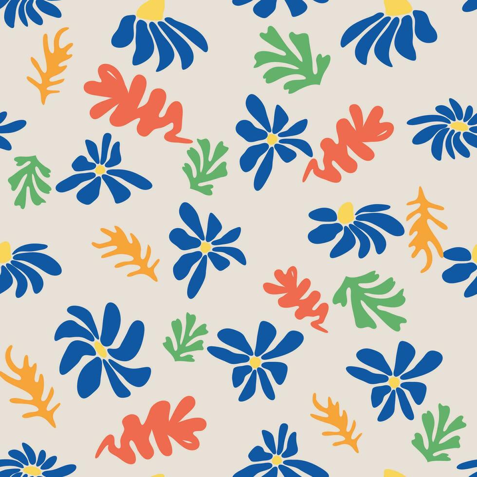 blu matisse floreale modello, storto le foglie e rosso fiori. vettore