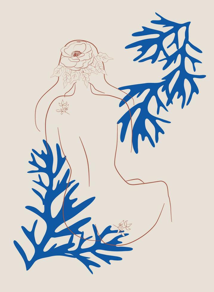 ispirata a Matisse femmina figure nel diverso pose con fiori nel un' minimalista stile vettore