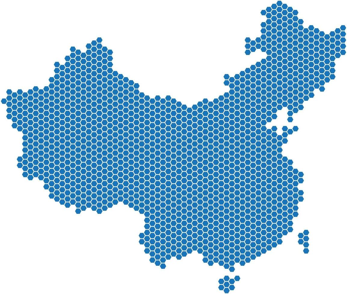 mappa della Cina a forma di esagono blu su sfondo bianco vettore
