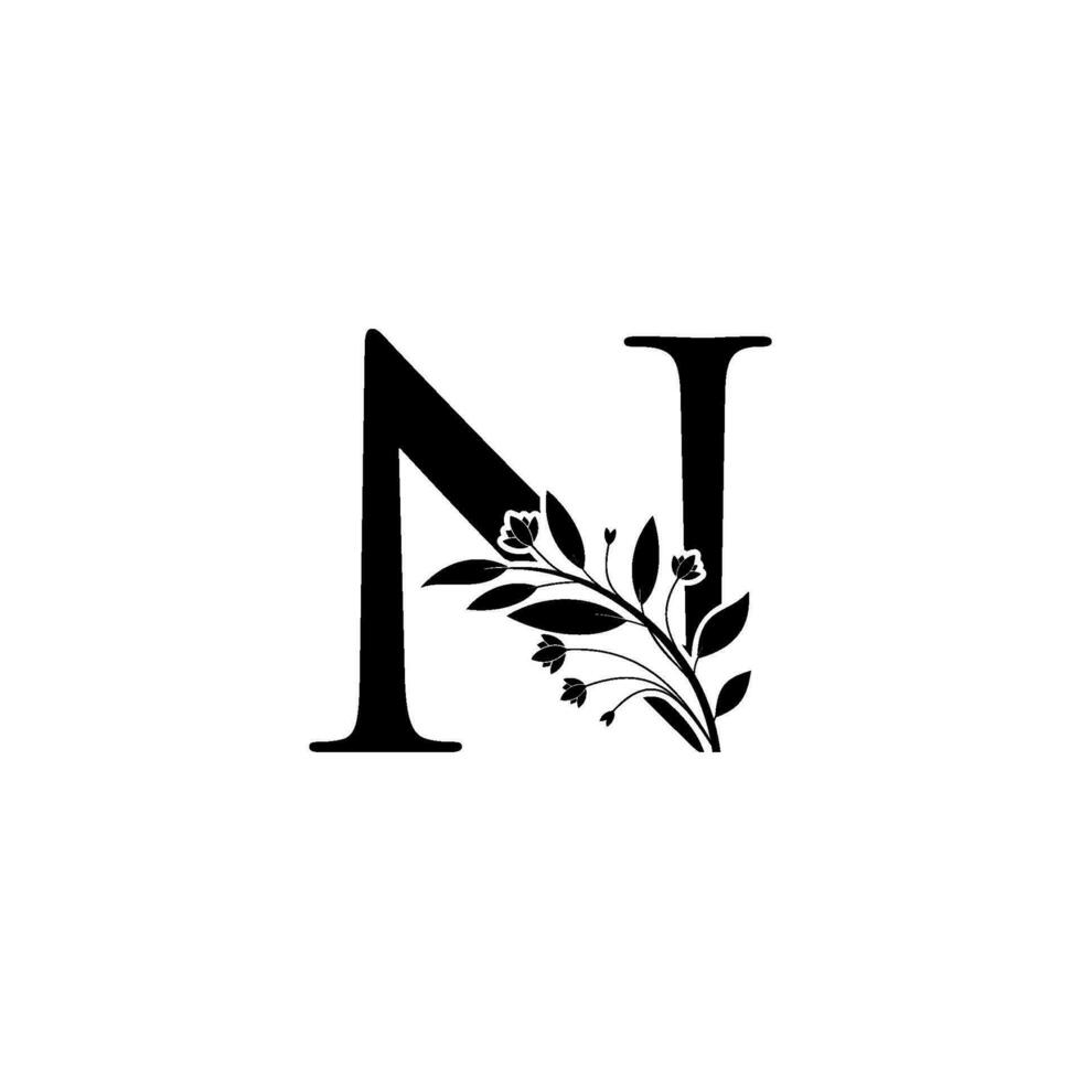 floreale lettera n logo icona, lusso alfabeto font iniziale design isolato vettore