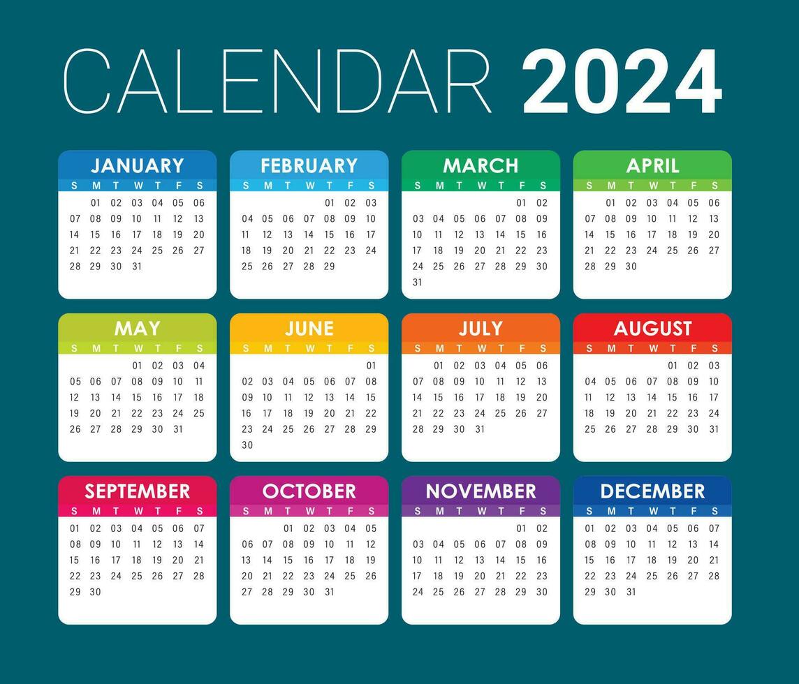 2024 calendario pieno modificabile vettore, eps vettore