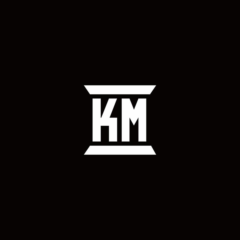 km logo monogramma con modello di design a forma di pilastro vettore