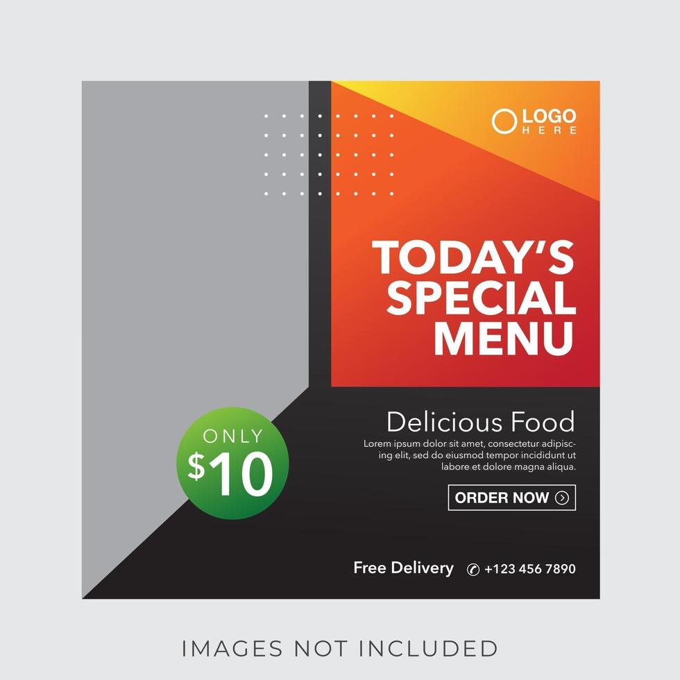banner di menu culinario di cibo per modello di post sui social media vettore