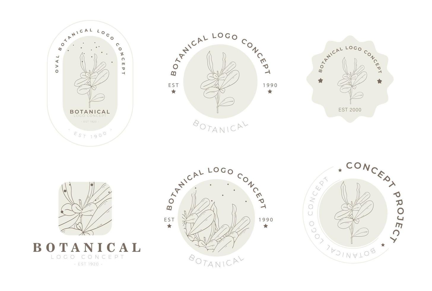 pacchetto logo stile retrò miniaml botanico floreale disegnato a mano vettore