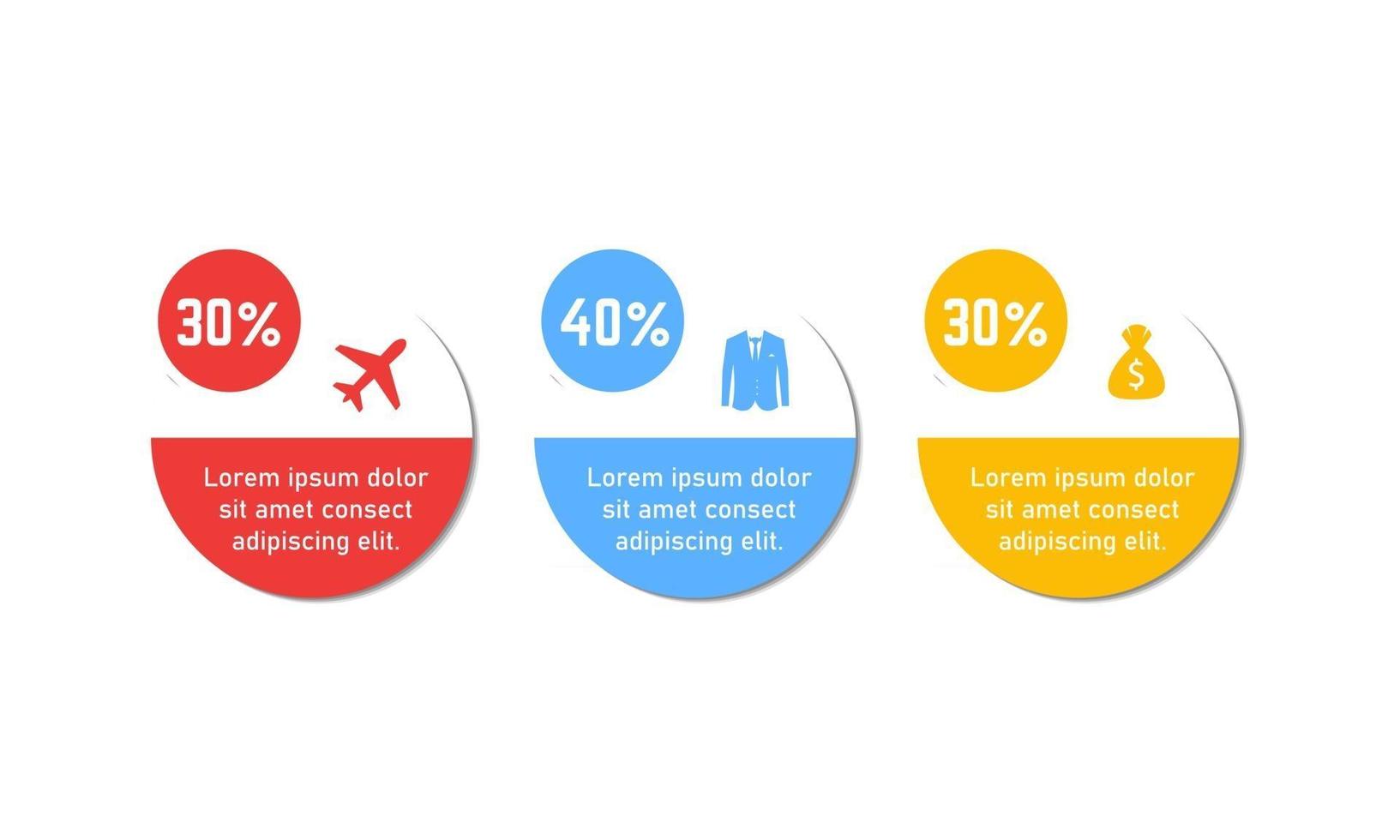 modello di infografica colorata in tre passaggi vettore