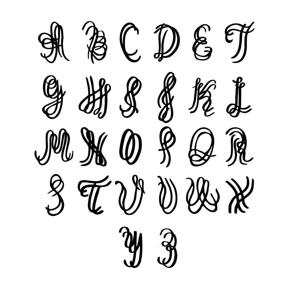 alfabeto disegnato a mano di vettore. vettore