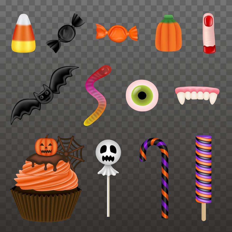 set di dolci di halloween isolati vecto vettore