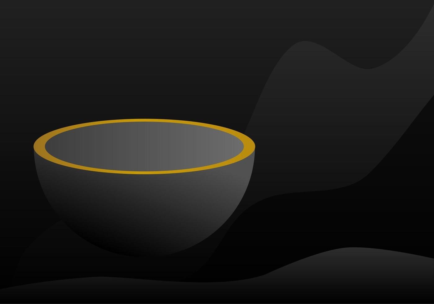 Podio galleggiante nero 3d con linea dorata con sfondo scuro. Prodotto vettore