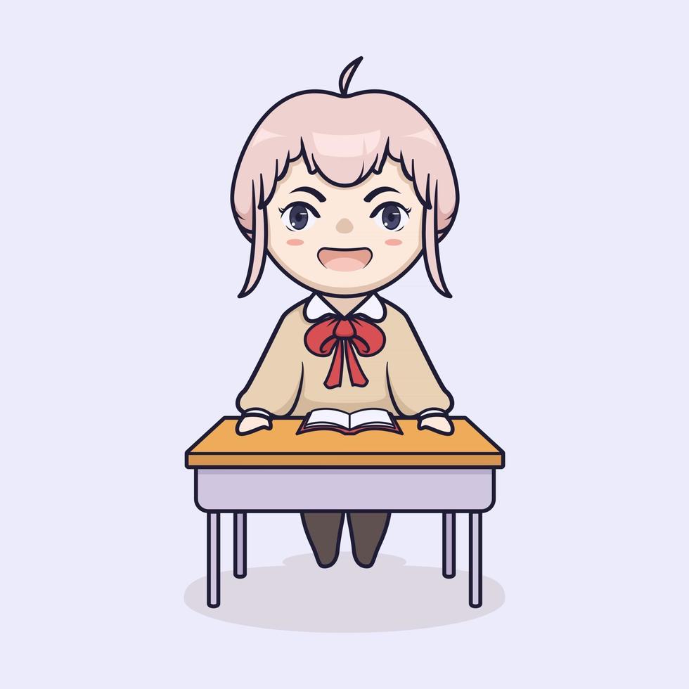 simpatica illustrazione della ragazza della scuola chibi vettore