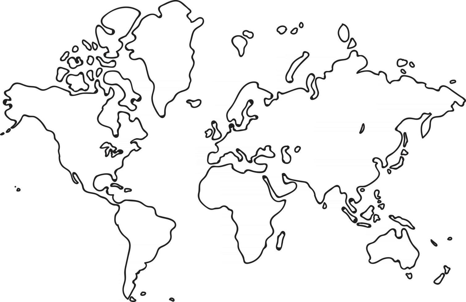 schizzo della mappa del mondo a mano libera su sfondo bianco vettore