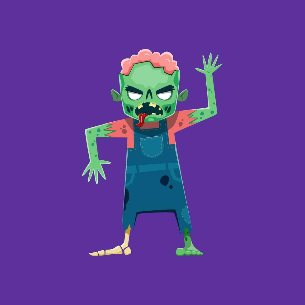 Halloween zombie carattere, vacanza notte cartone animato vettore