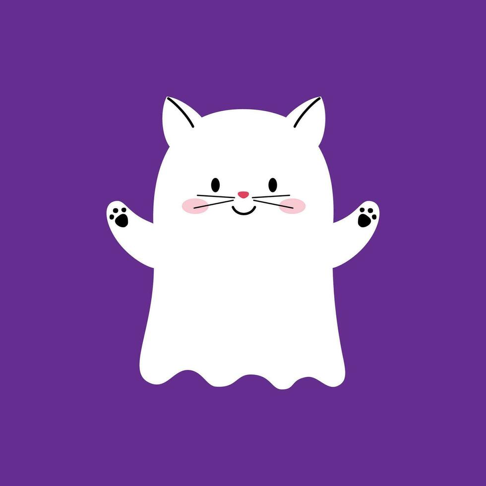 cartone animato Halloween kawaii fantasma gatto personaggio vettore