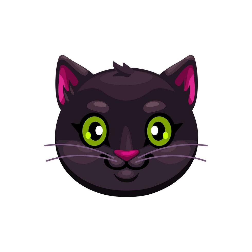 cartone animato Halloween nero gatto emoji, felino viso vettore