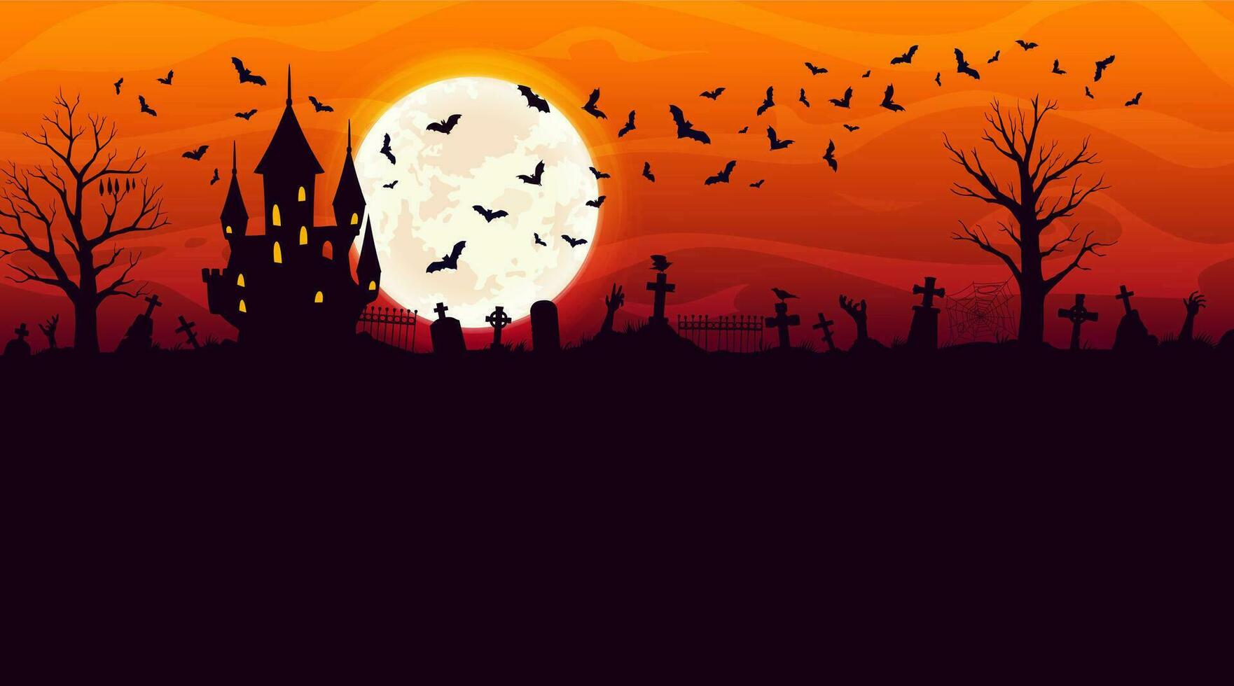 Halloween castello, cimitero silhouette con zombie vettore