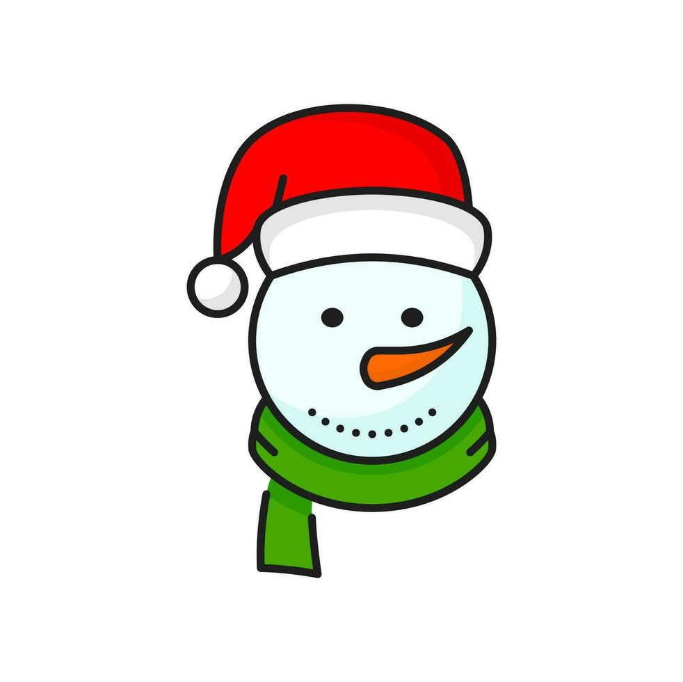 carino Natale pupazzo di neve nel Babbo Natale cappello e sciarpa vettore