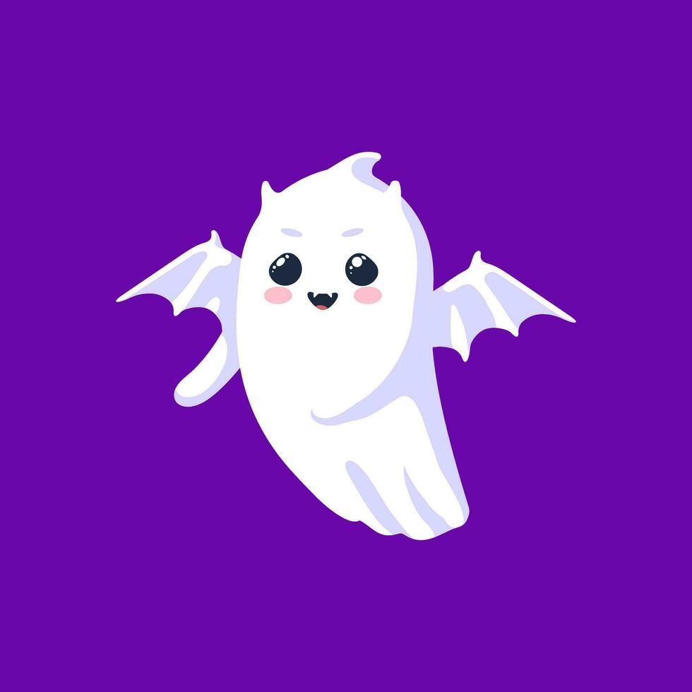Halloween kawaii fantasma personaggio con pipistrello Ali, vettore