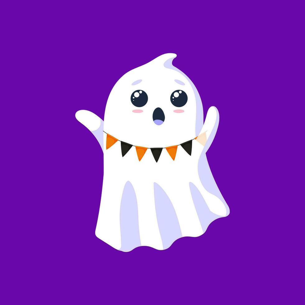 Halloween kawaii fantasma con festivo ghirlanda arredamento vettore
