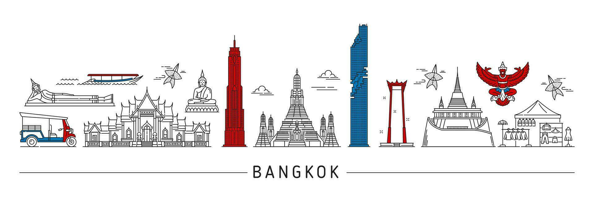 bangkok silhouette. Tailandia viaggio punti di riferimento vettore