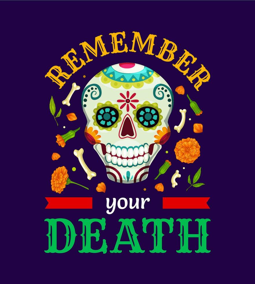 messicano citazione e cranio, giorno di morto maglietta Stampa vettore