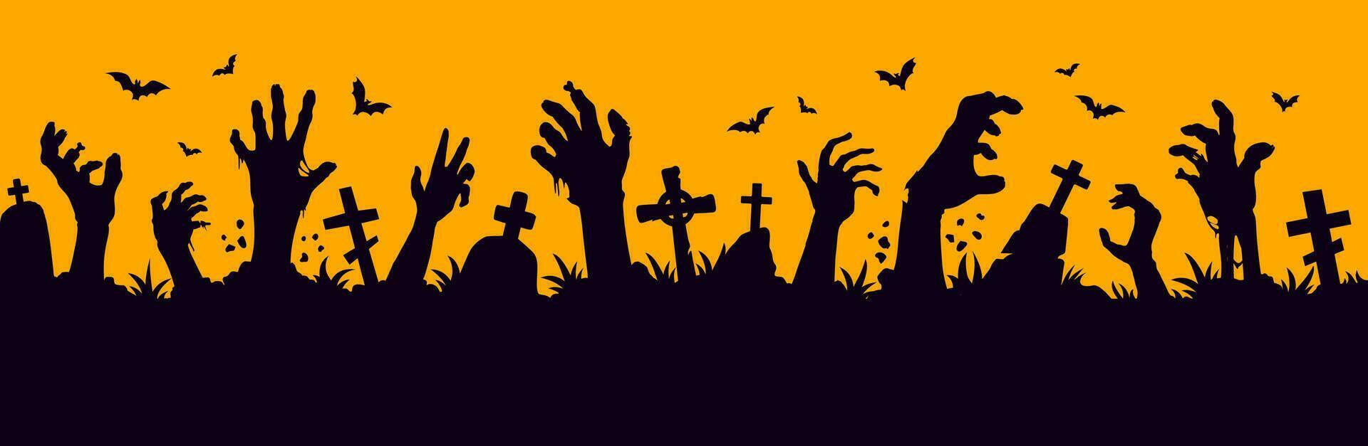 Halloween cimitero con zombie mani, lapidi vettore