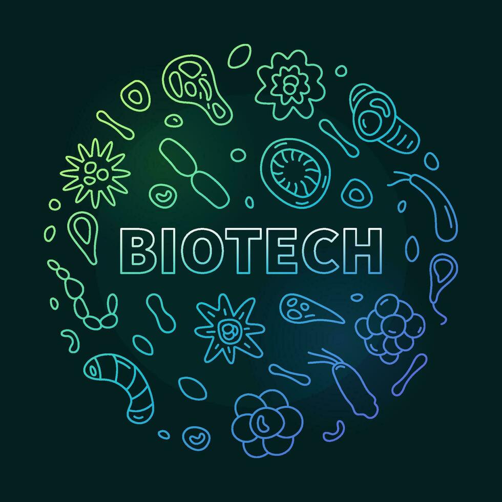 biotech concetto magro linea vettore il giro colorato bandiera - biotecnologia illustrazione