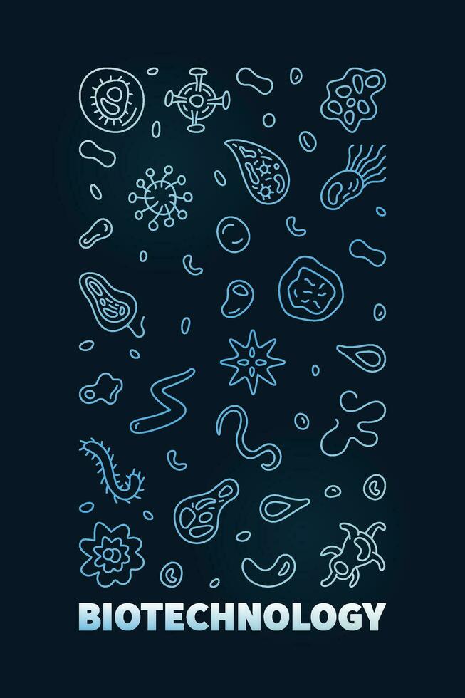 biotecnologia scienza concetto vettore blu verticale bandiera o illustrazione nel magro linea stile