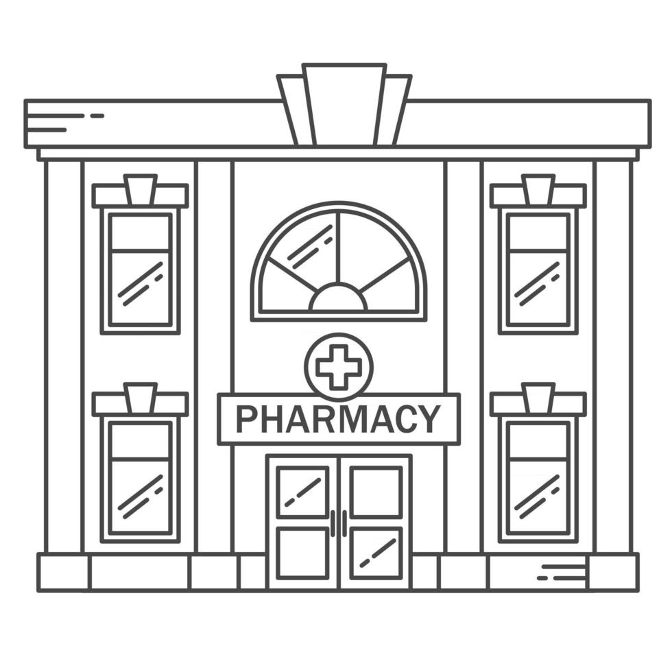 concetto di medicina della linea di costruzione della farmacia. forma architettonica vettore