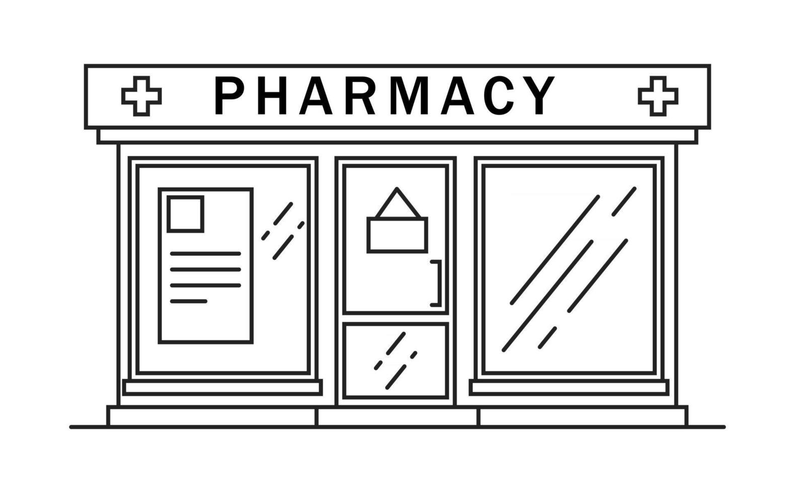 concetto di medicina della linea di costruzione della farmacia. forma architettonica vettore