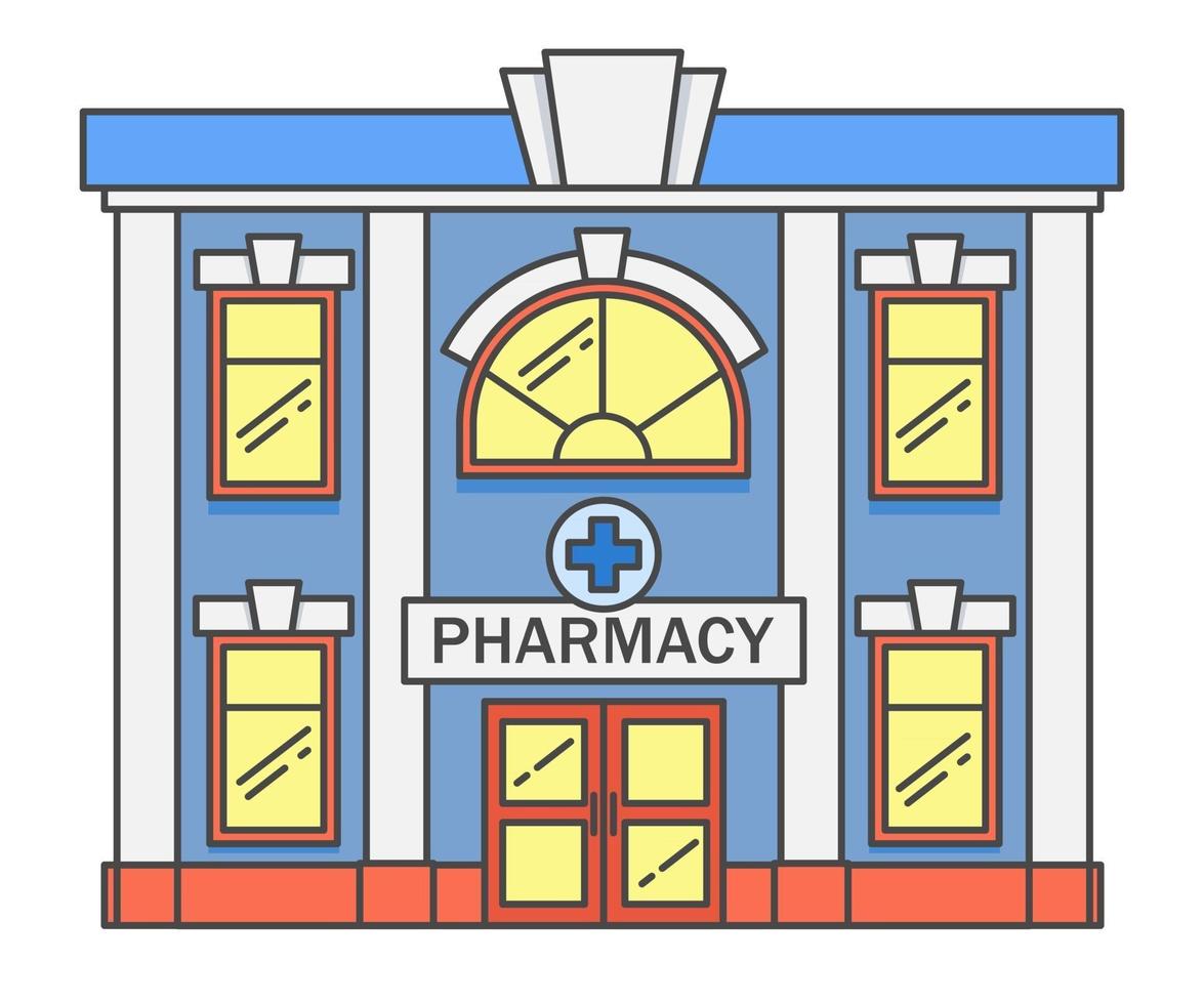 concetto di medicina edificio farmacia. forma architettonica vettore