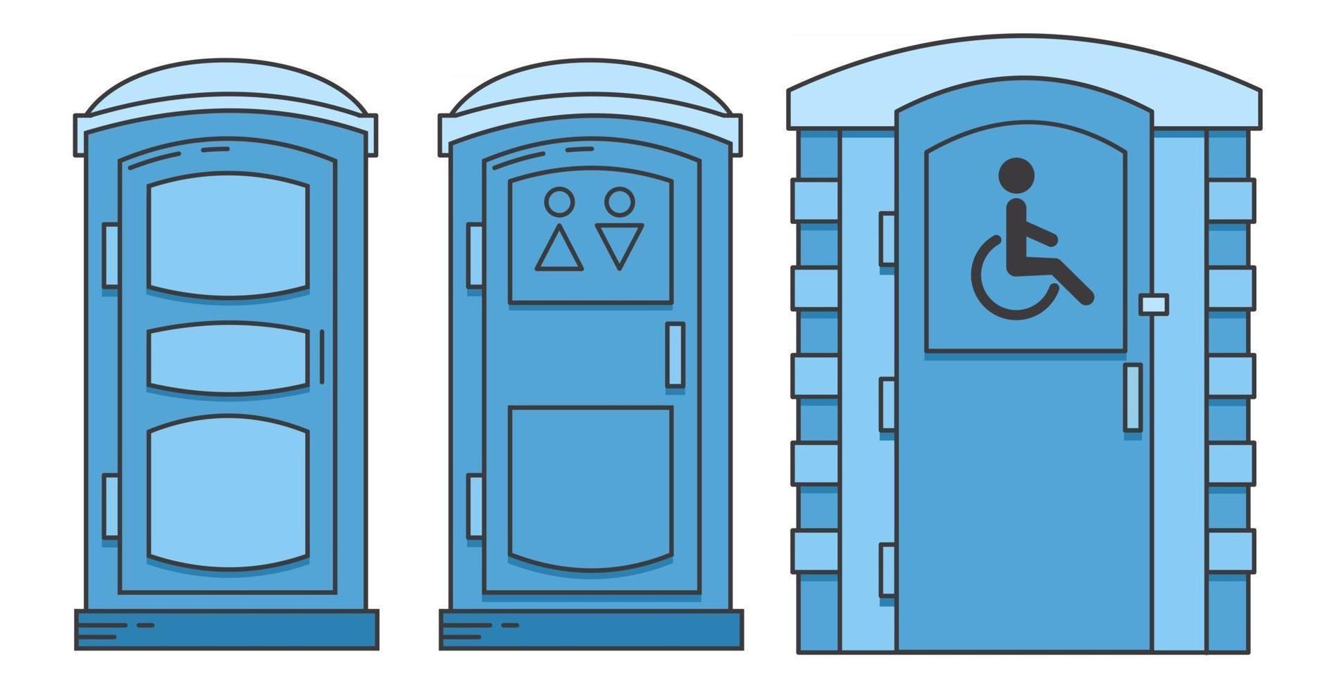 toilette biologica portatile mobile. wc per disabili. set di icone. vettore