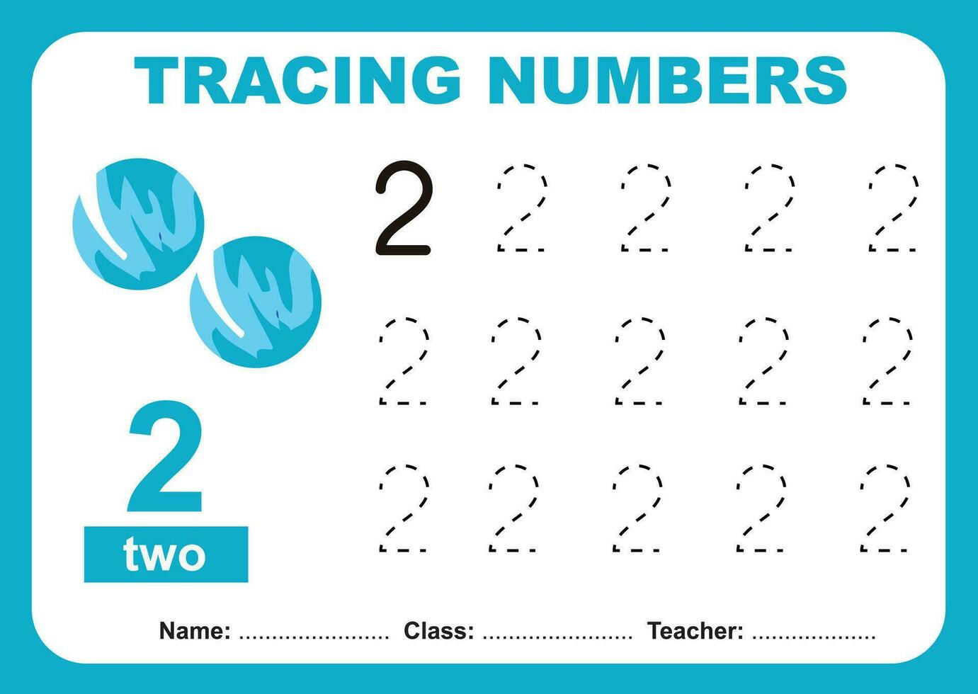 tracciare e Scrivi numero per bambini. esercizio per bambini per riconoscere il numero. educativo foglio di lavoro per prescolastico vettore