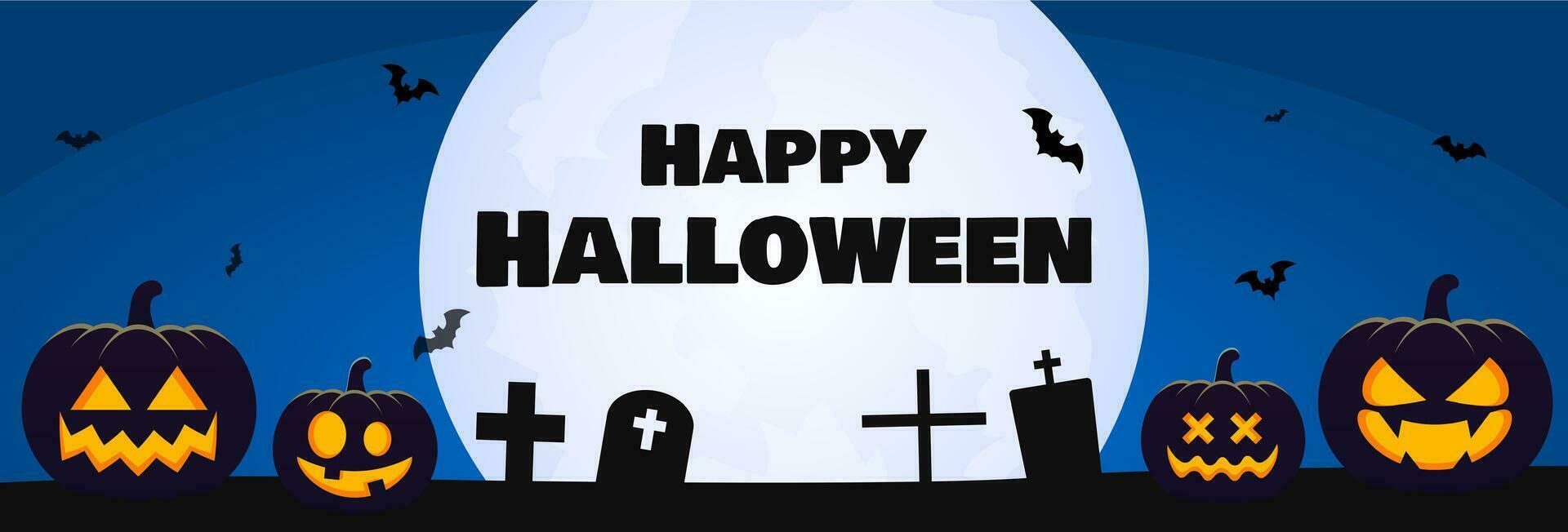 spaventoso Halloween notte scena bandiera Halloween zucca, pipistrello. Halloween vacanza sfondo design. vettore illustrazione