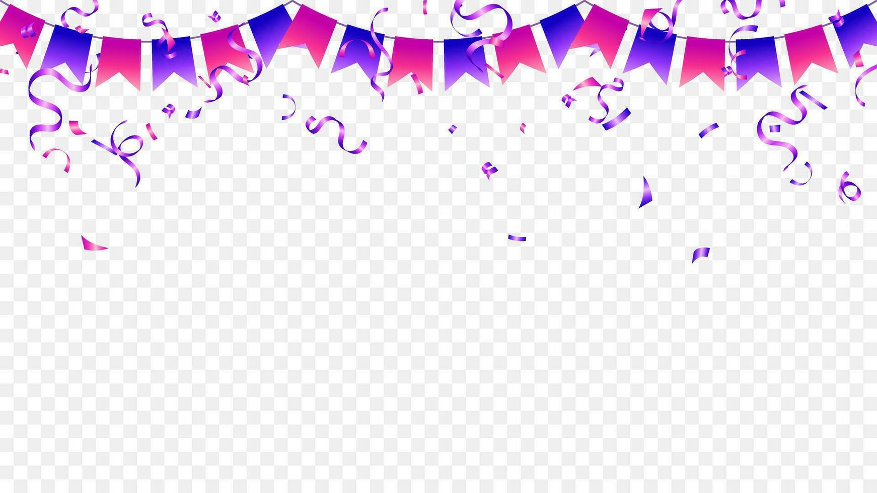 celebrazione festa viola e rosa bandiera sfondo con realistico coriandoli palloncini vettore illustrazione