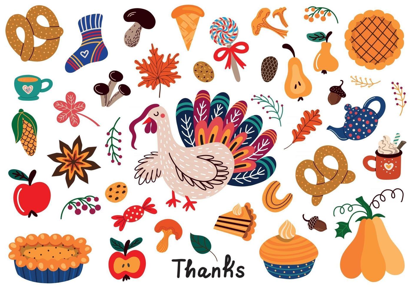 illustrazioni vettoriali di cibo con tacchino per il ringraziamento